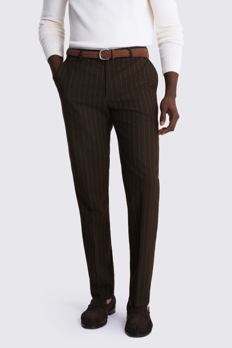Slim Fit Brown Stripe Trousers