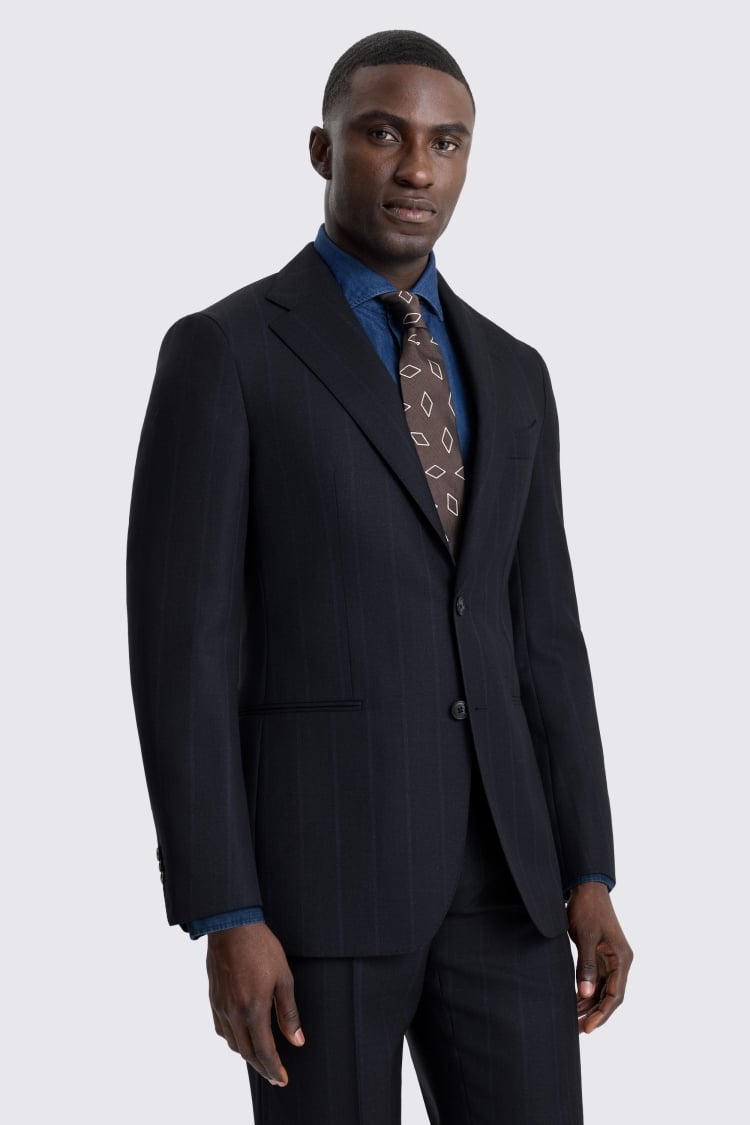 Tailored Fit Navy Stripe Suit Jacket