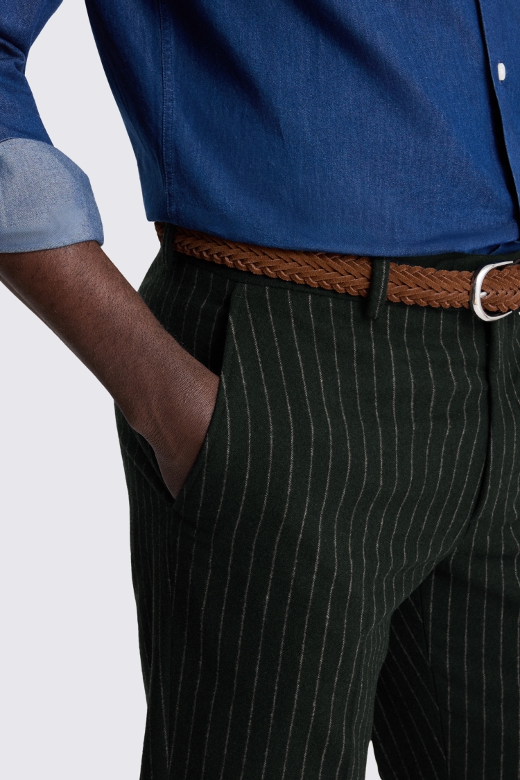 Tailored Fit Green Taupe Stripe Trouser