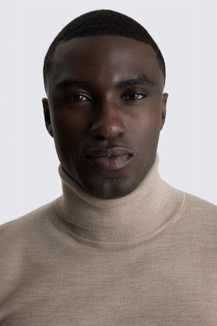 Taupe Melange Merino-Blend Roll-Neck Jumper