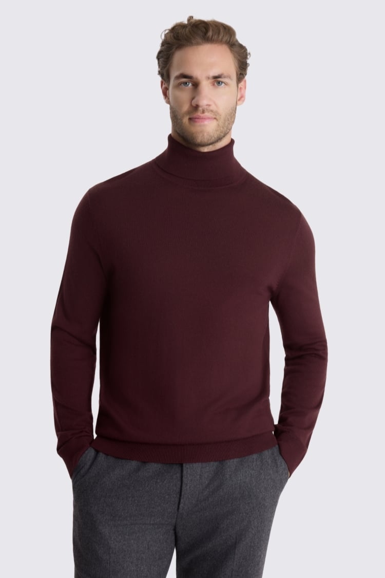 Wine Merino-Blend Roll-Neck Jumper