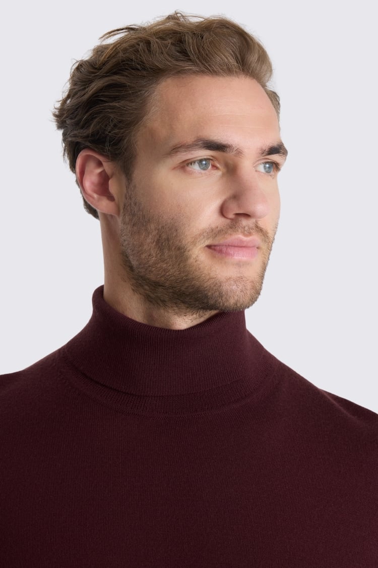 Wine Merino-Blend Roll-Neck Jumper
