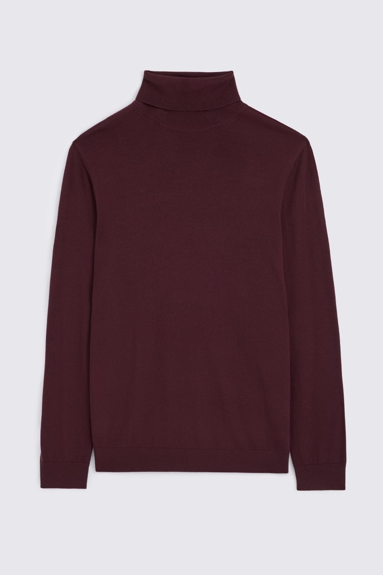 Wine Merino-Blend Roll-Neck Jumper