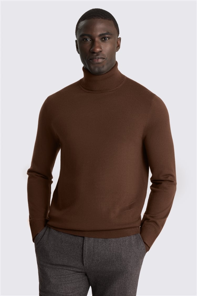 Mid Brown Merino-Blend Roll-Neck Jumper