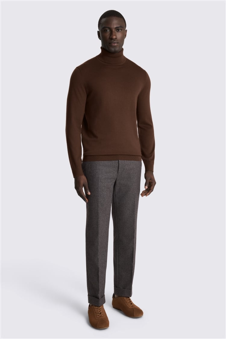 Mid Brown Merino-Blend Roll-Neck Jumper