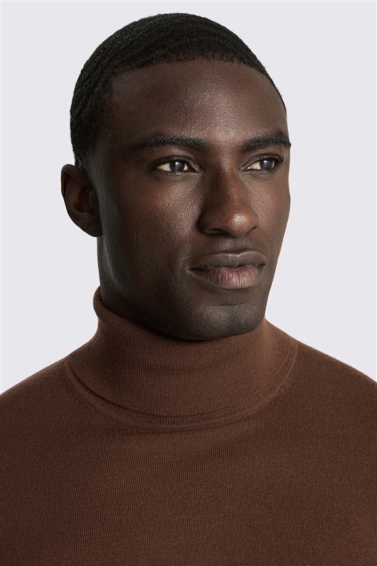 Mid Brown Merino-Blend Roll-Neck Jumper