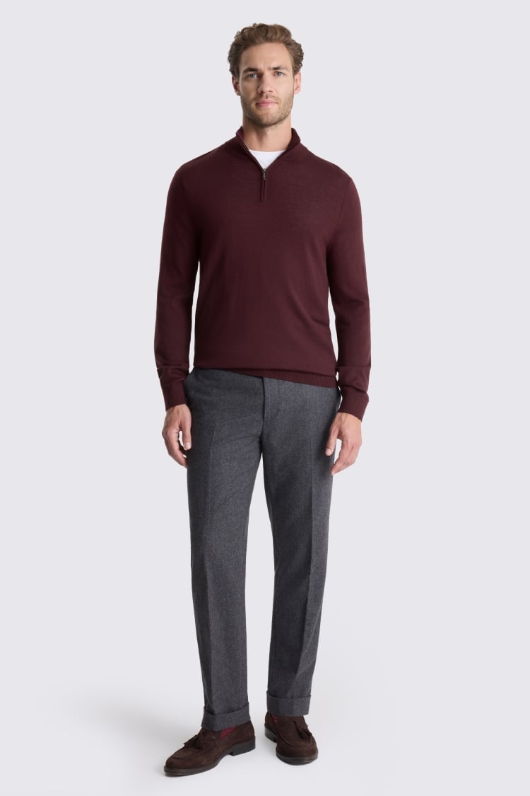 Wine Merino Zip-Neck Jumper
