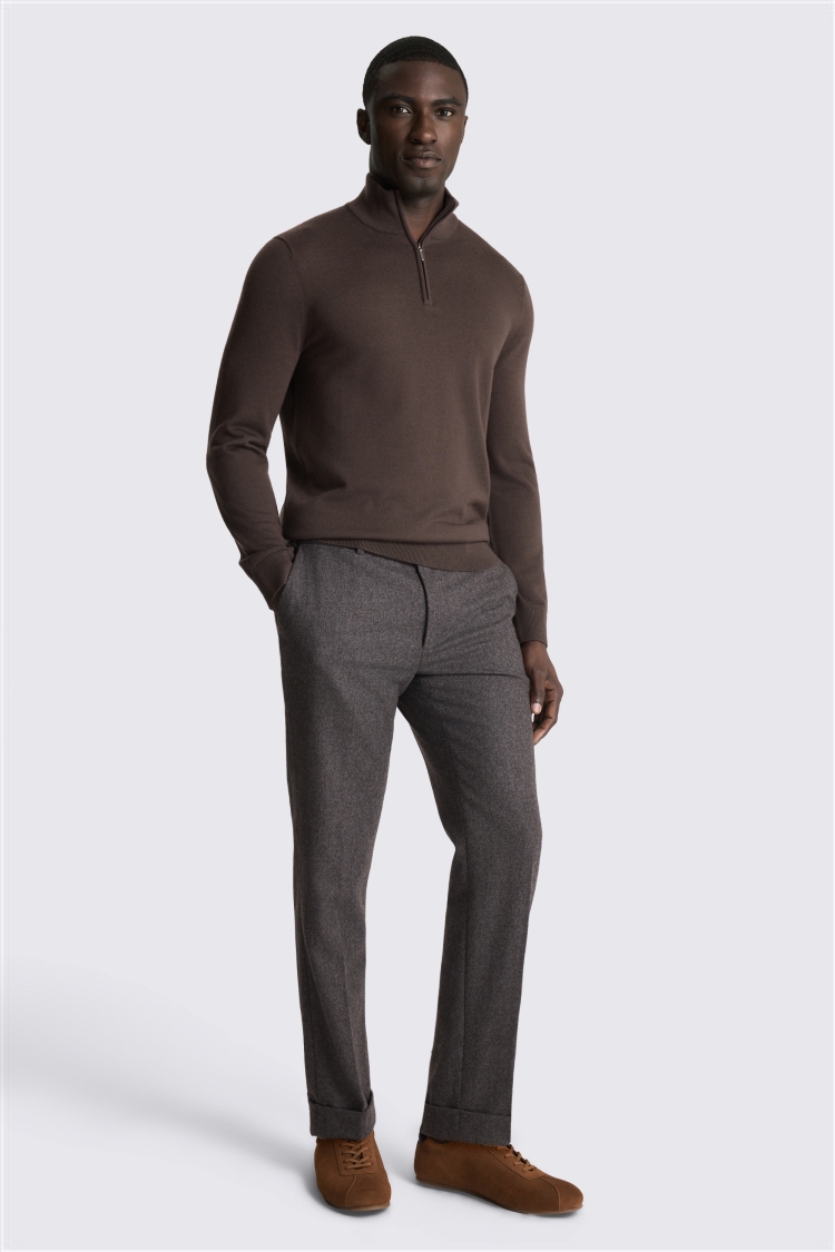 Brown Merino Zip-Neck Jumper