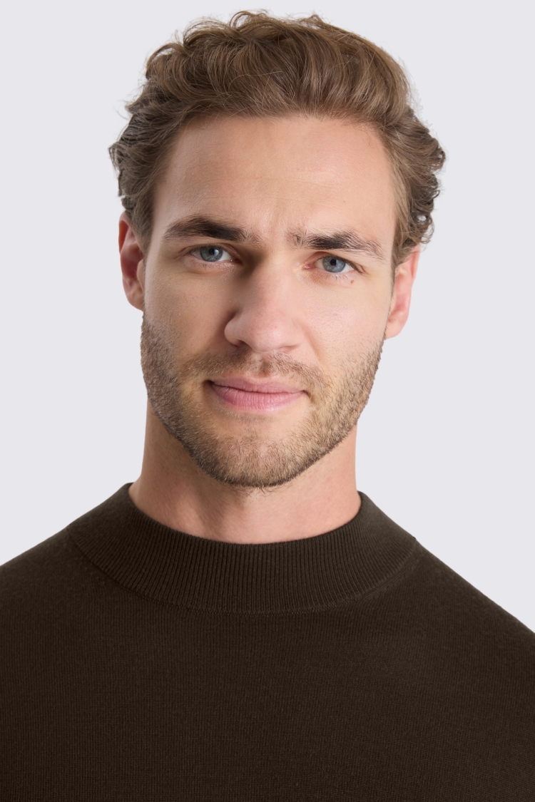 Brown Merino Mock-Neck Jumper