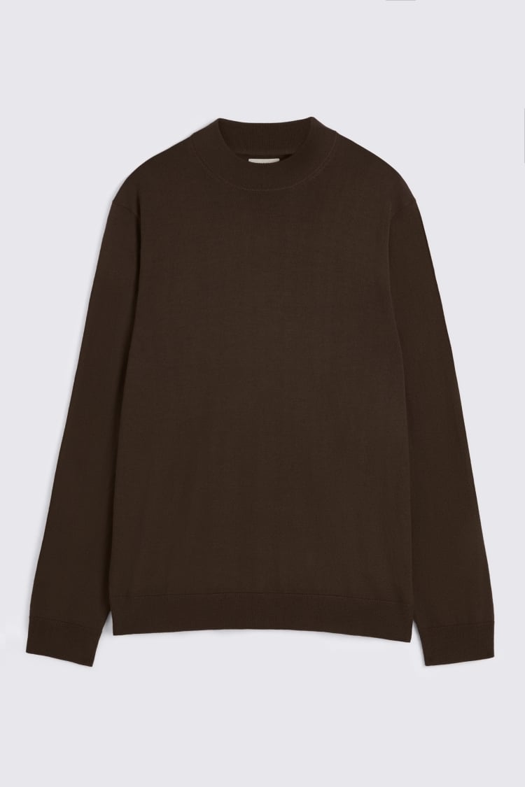 Brown Merino Mock-Neck Jumper