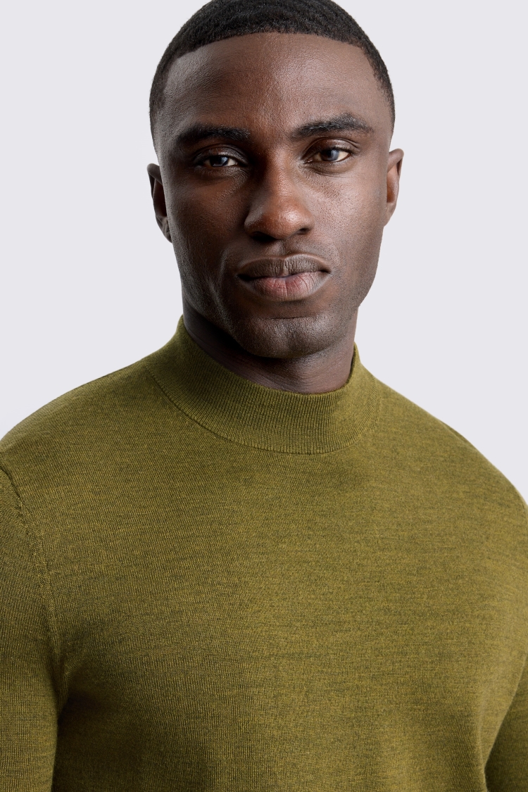 Olive Merino Mock-Neck Jumper
