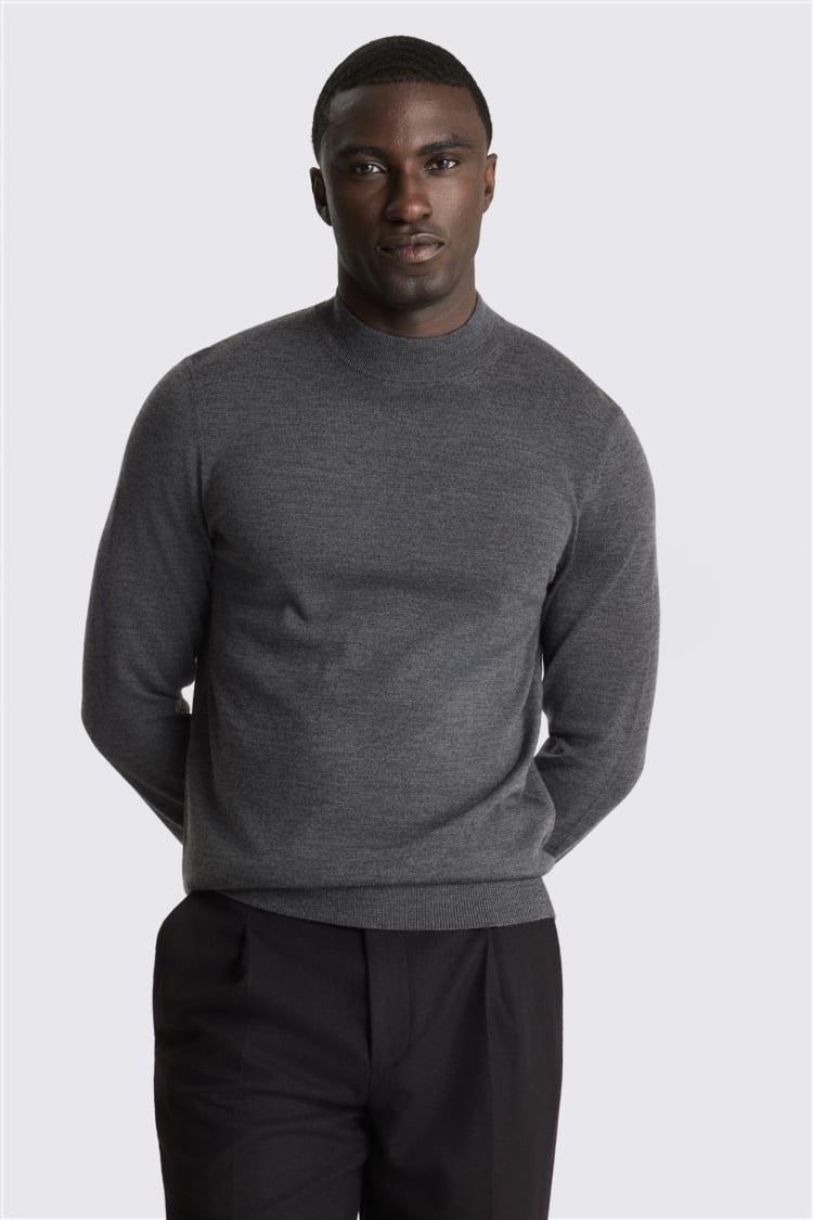 Charcoal Merino Mock-Neck Jumper