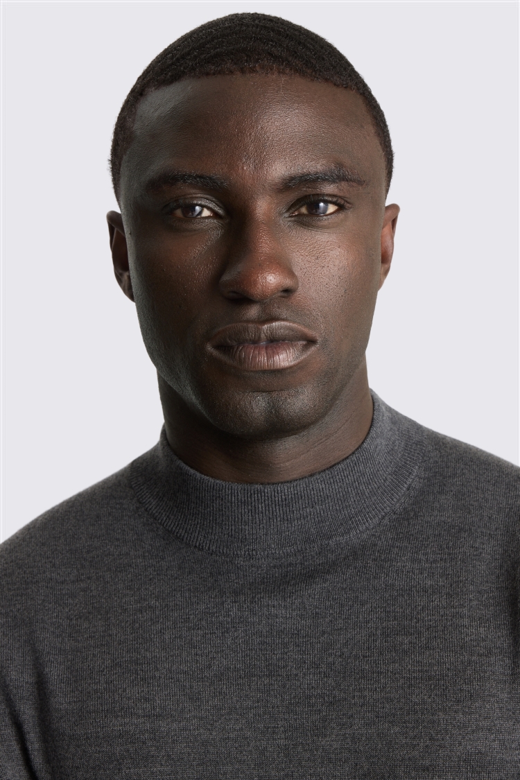 Charcoal Merino Mock-Neck Jumper