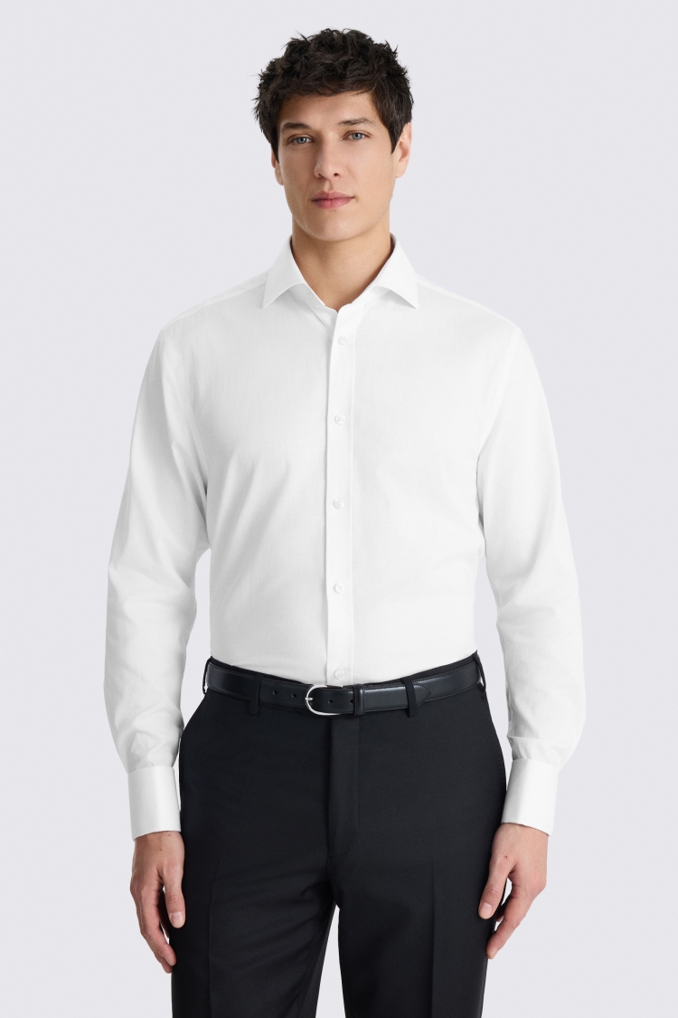 Regular Fit Double Cuff White Textured Shirt