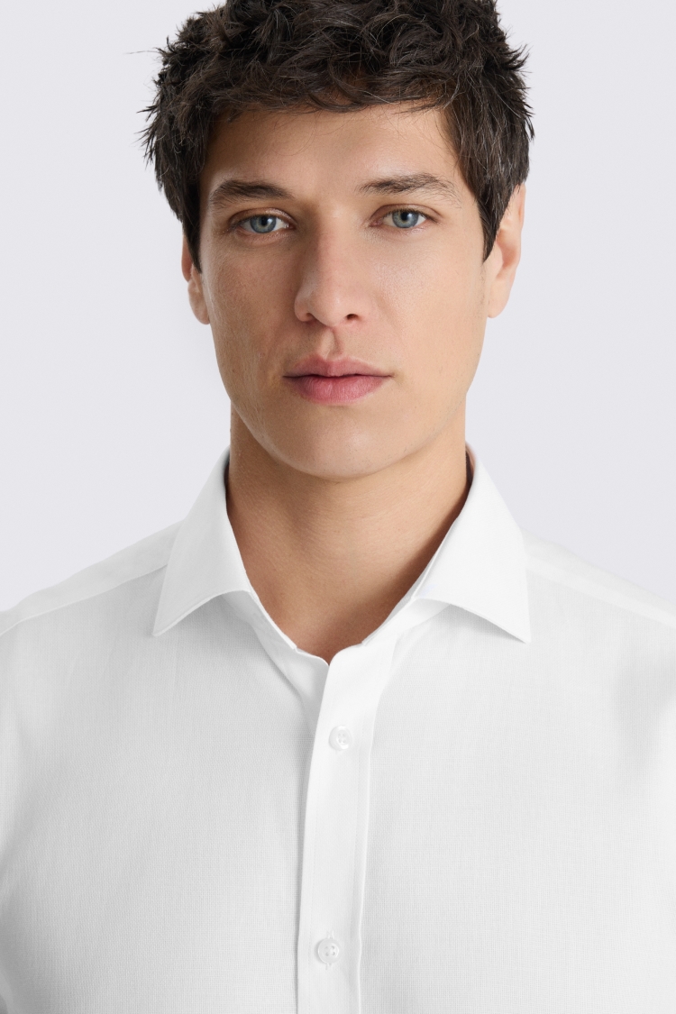 Regular Fit Double Cuff White Textured Shirt
