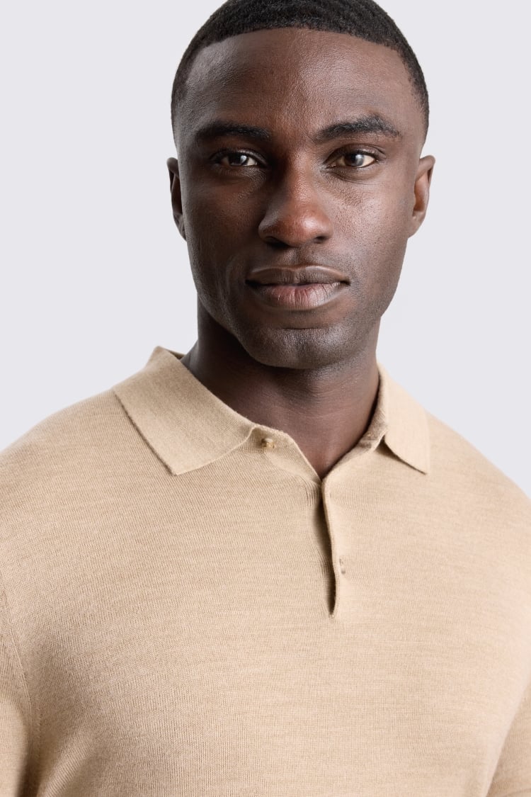 Camel Merino-Blend Long-Sleeve Polo Shirt