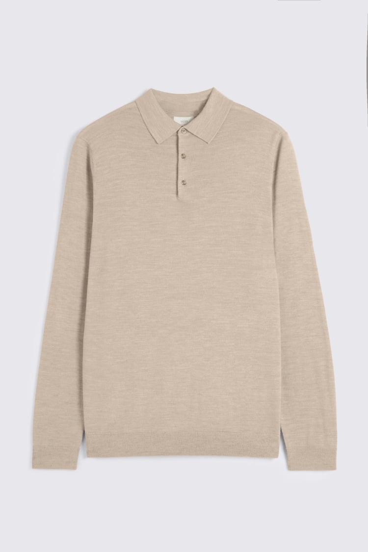 Camel Merino-Blend Long-Sleeve Polo Shirt