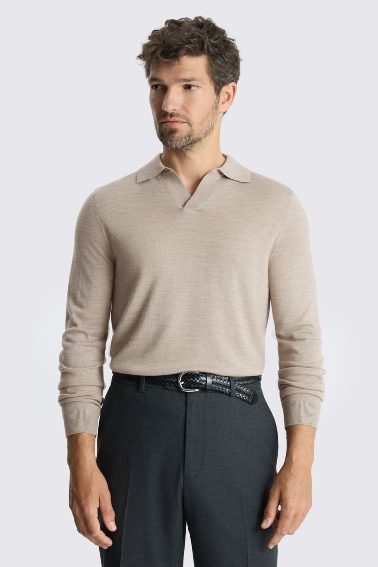 Taupe Melange Merino-Blend Skipper Shirt