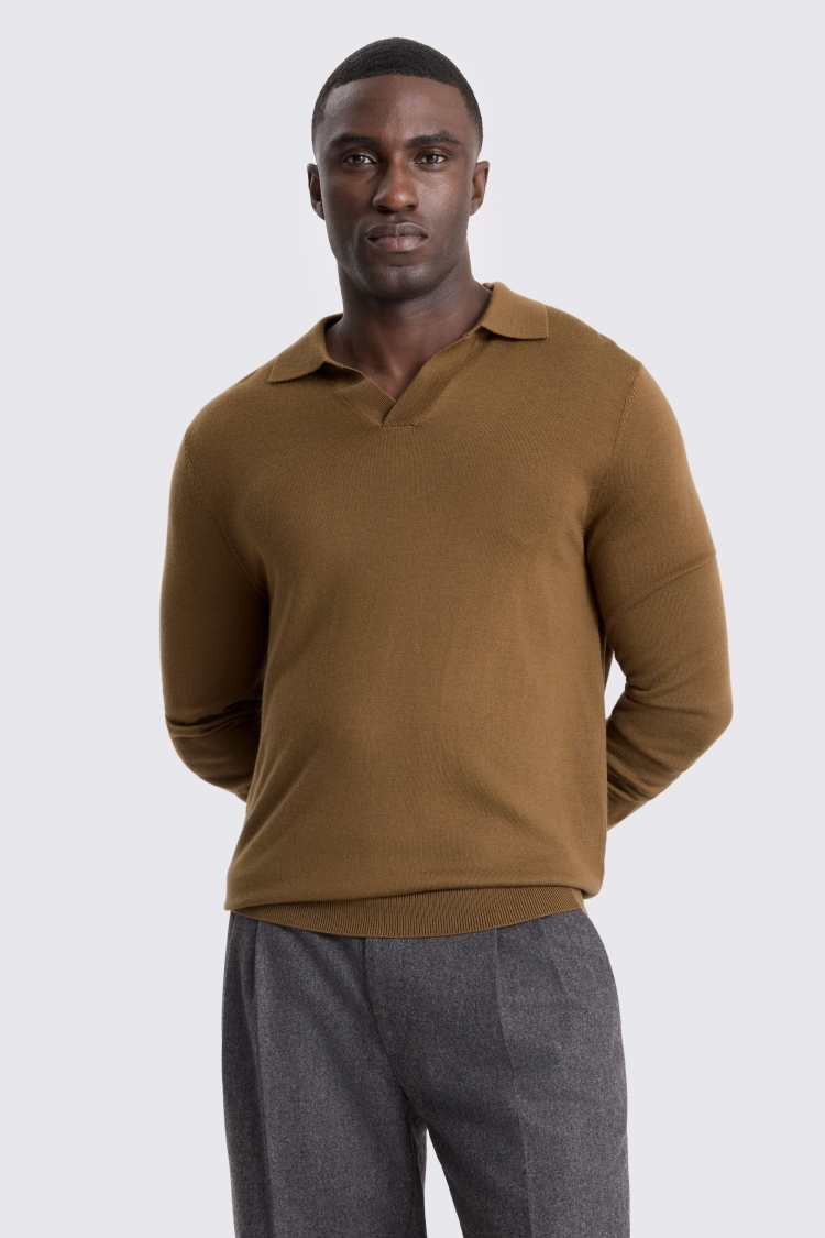 Tobacco Merino-Blend Skipper Shirt