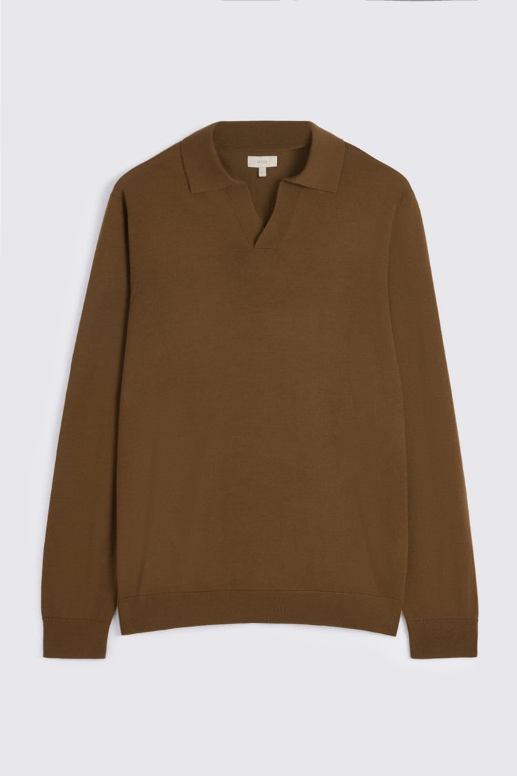 Tobacco Merino-Blend Skipper Shirt