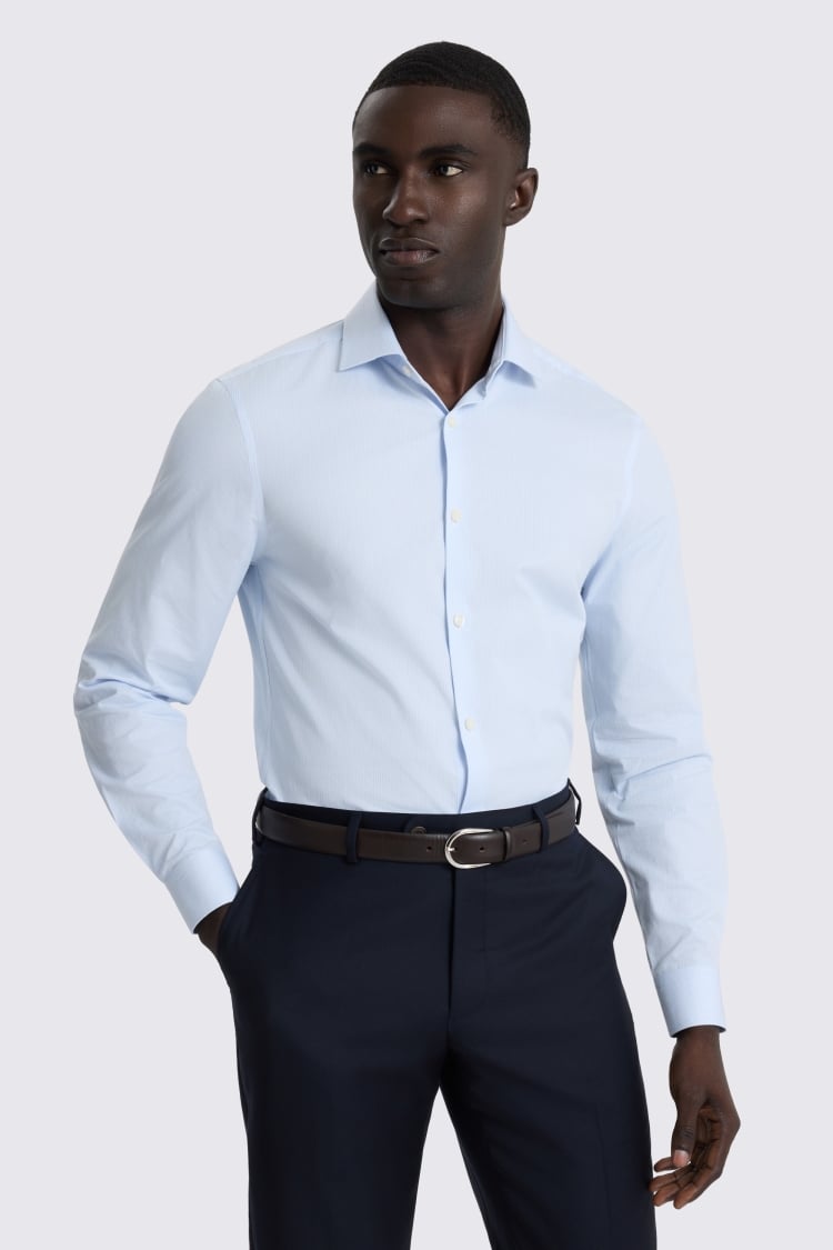 Slim Fit Light Blue Twill Stripe Shirt