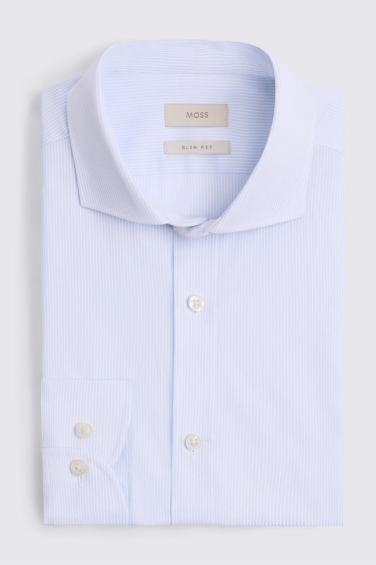 Slim Fit Light Blue Twill Stripe Shirt