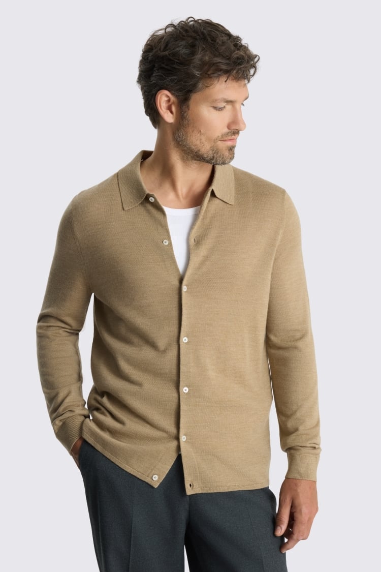 Camel Merino-Blend Button Through Shirt