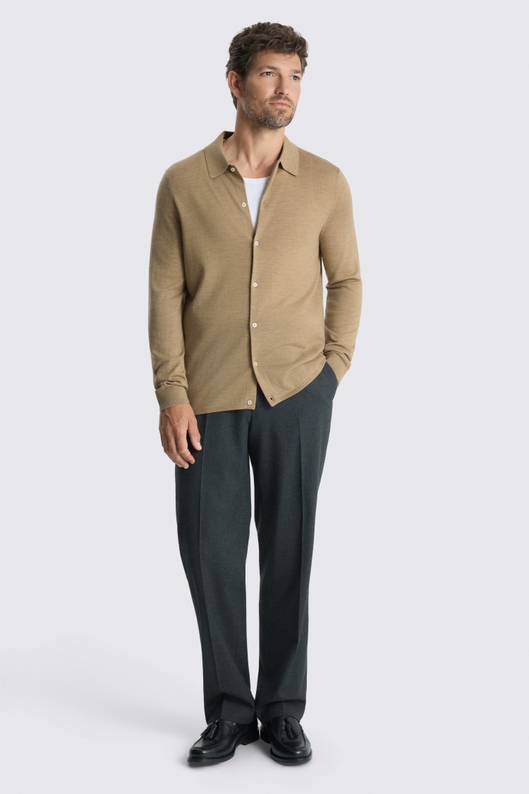 Camel Merino-Blend Button Through Shirt