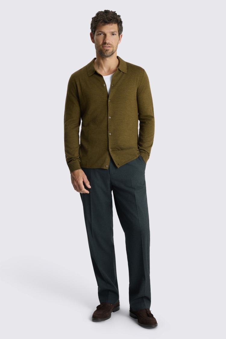 Olive Merino-Blend Button Through Shirt