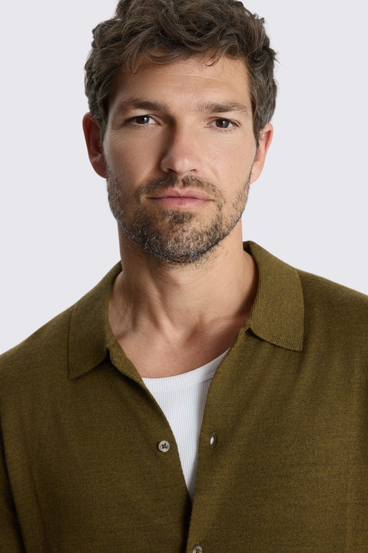 Olive Merino-Blend Button Through Shirt