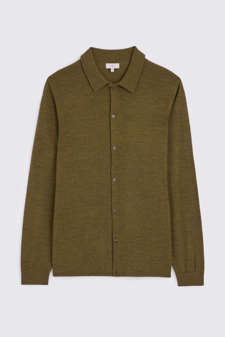 Olive Merino Knitted Shirt