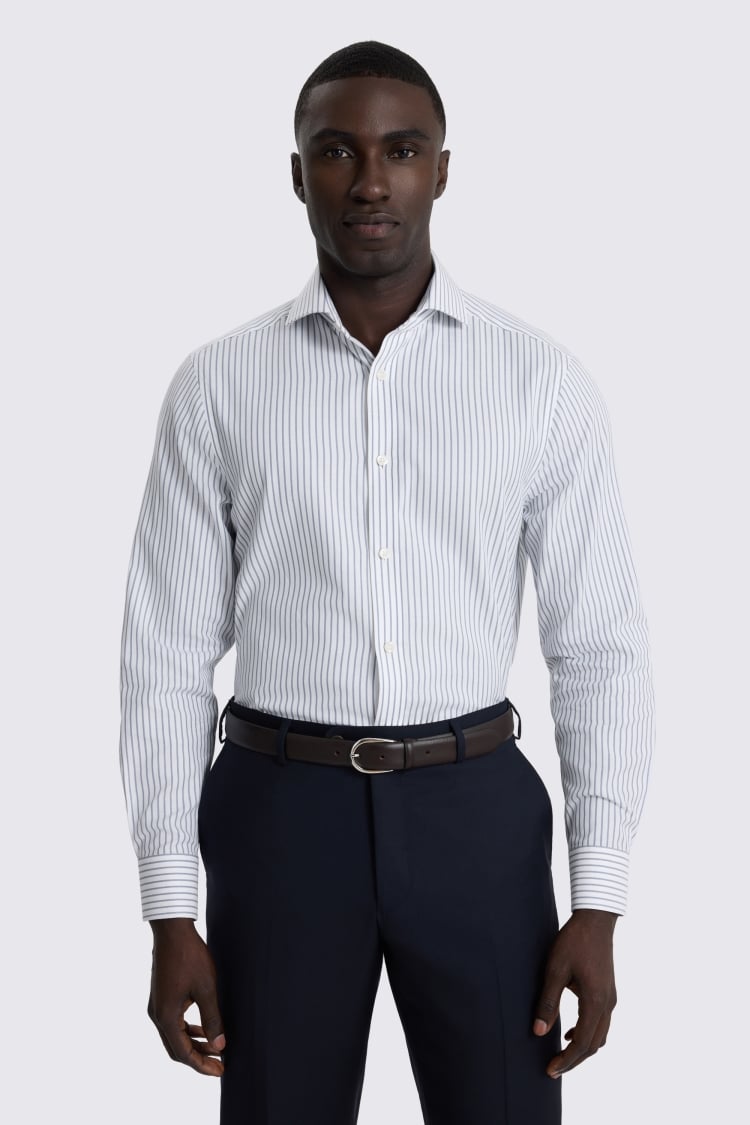 Tailored Fit Blue & White Wide Stripe Shirt