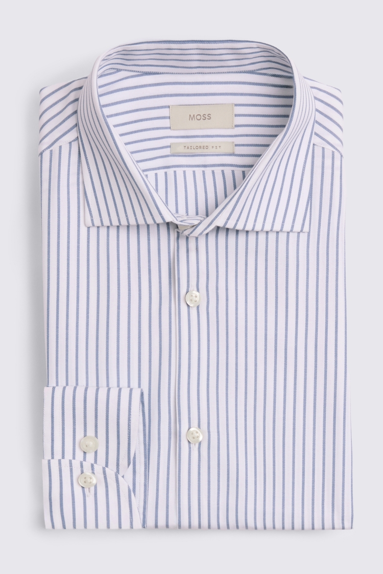 Tailored Fit Blue & White Wide Stripe Shirt