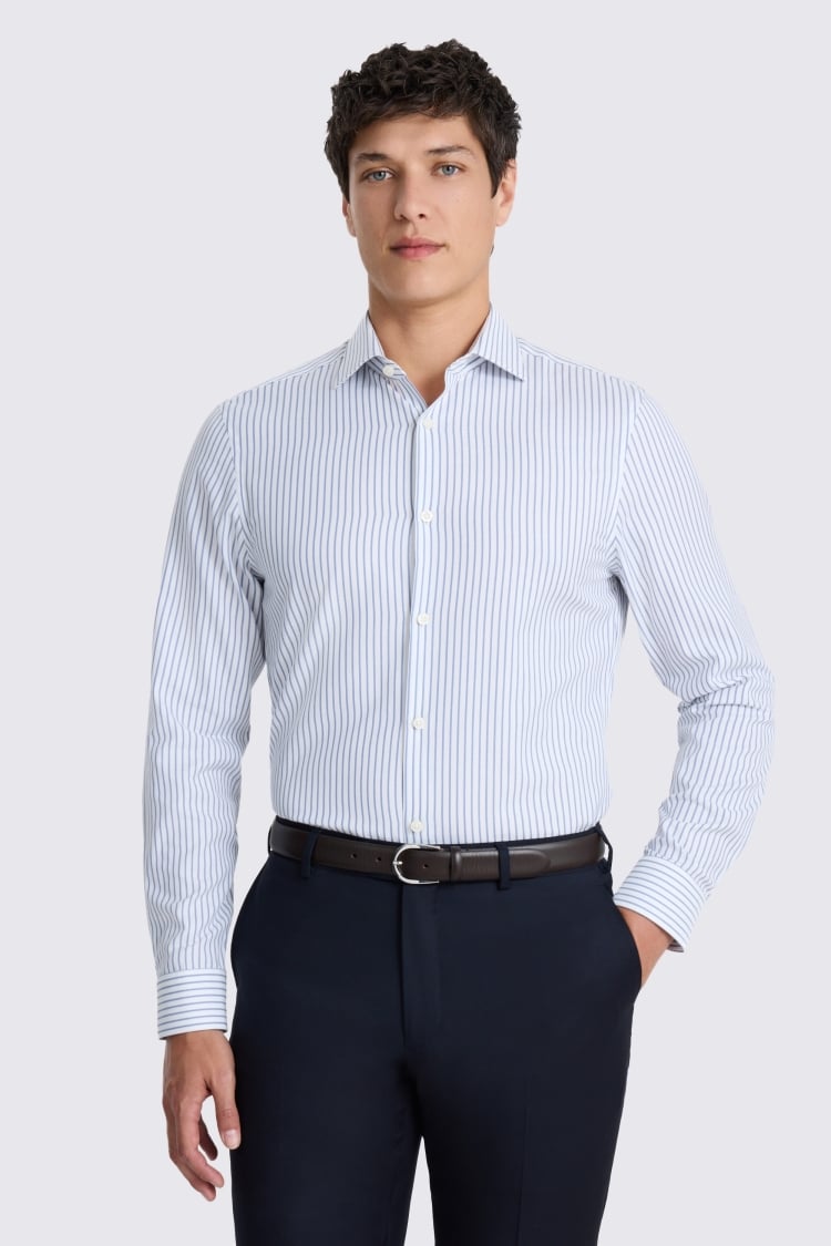 Slim Fit Blue & White Wide Stripe Shirt