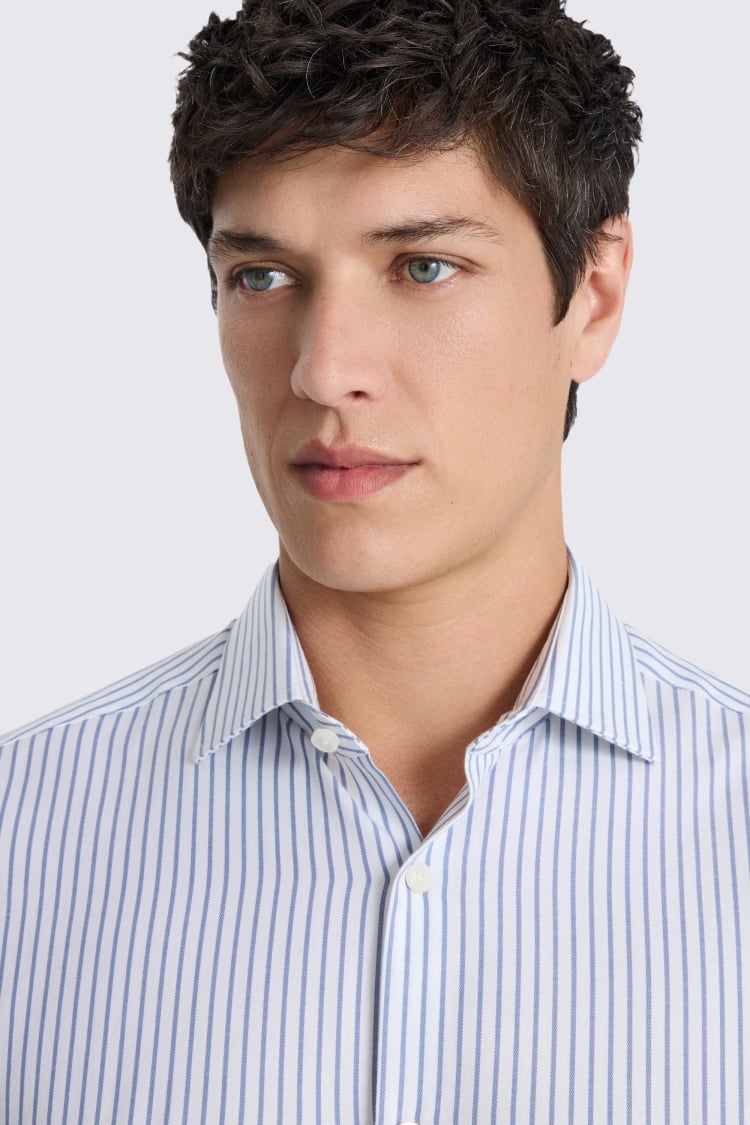 Slim Fit Blue & White Wide Stripe Shirt