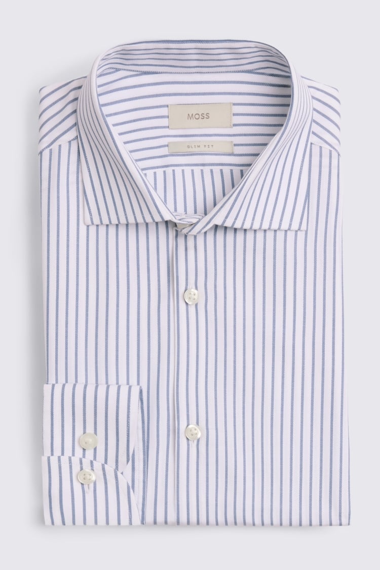 Slim Fit Blue & White Wide Stripe Shirt