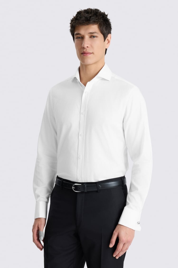 Tailored Fit Double Cuff White Textured Shirt