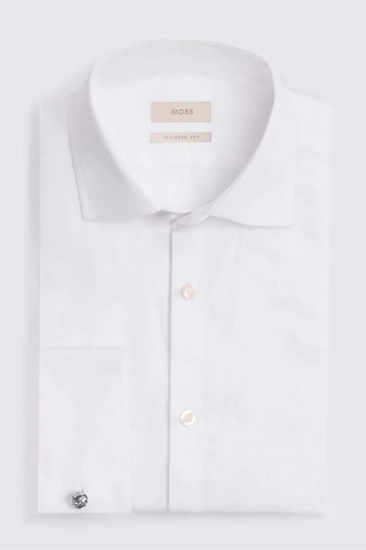 Tailored Fit Double Cuff White Textured Shirt