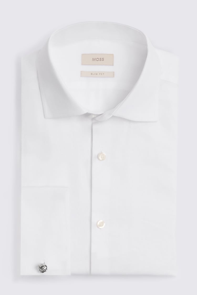 Slim Fit Double Cuff White Textured Shirt