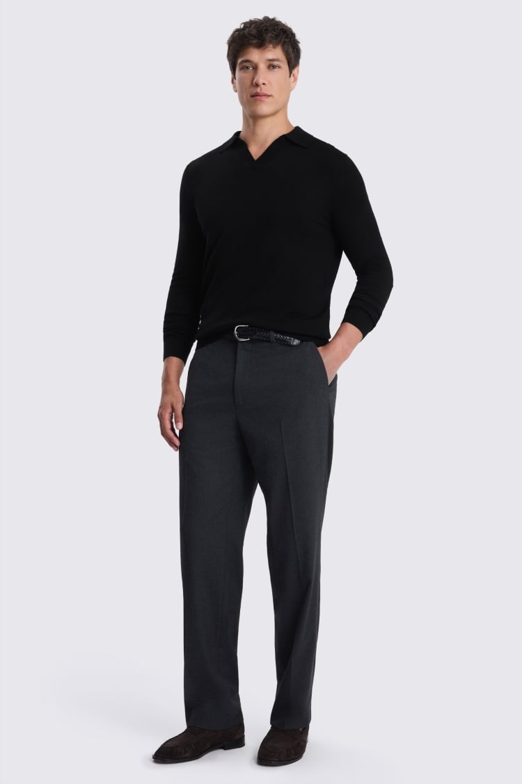 Black Merino-Blend Skipper Polo