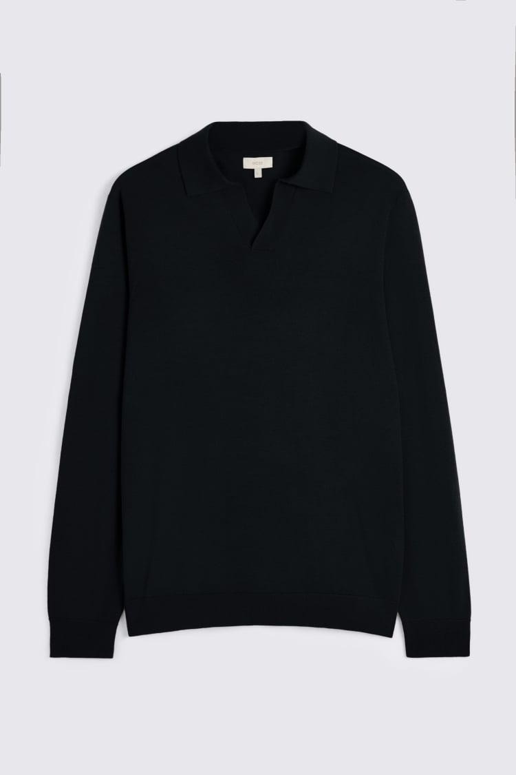 Black Merino-Blend Skipper Polo