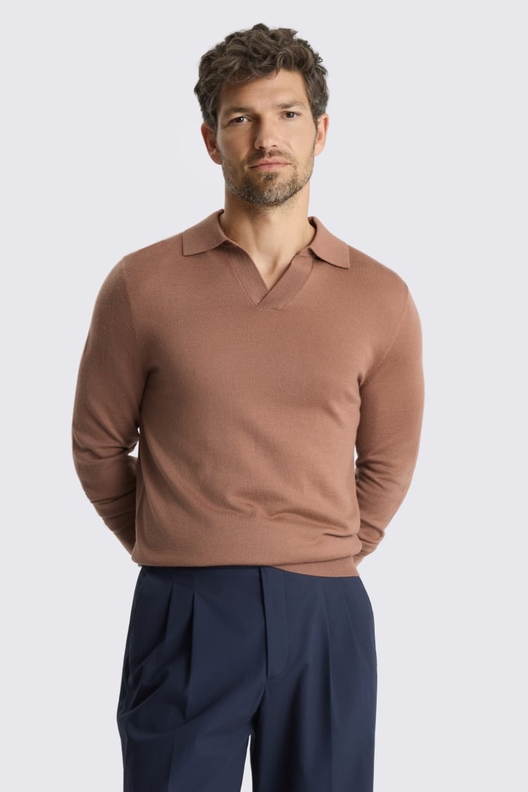 Dusty Pink Merino-Blend Skipper Polo