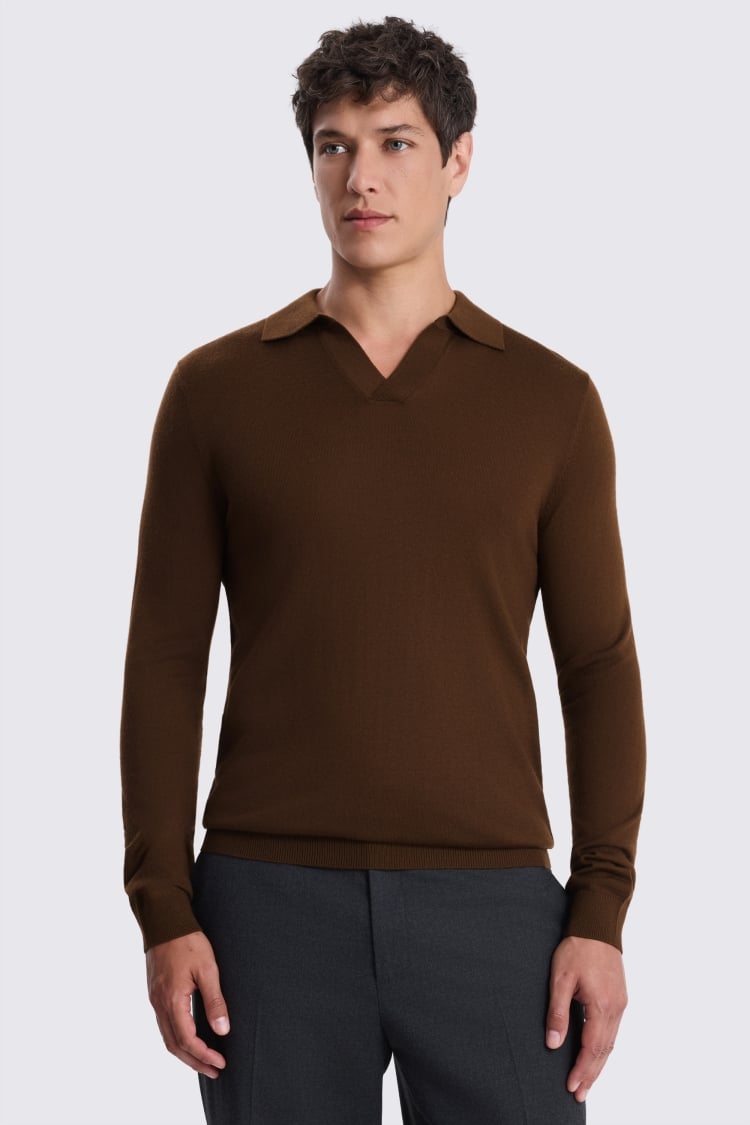 Mid Brown Merino-Blend Skipper Polo