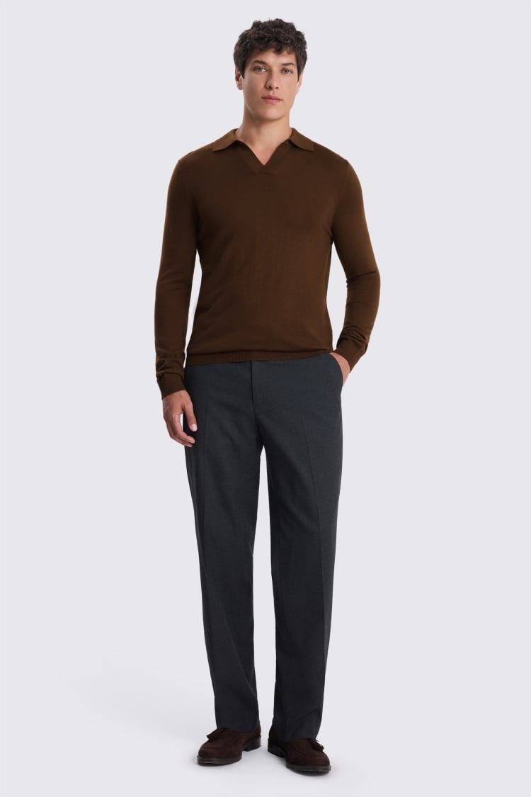 Mid Brown Merino-Blend Skipper Polo