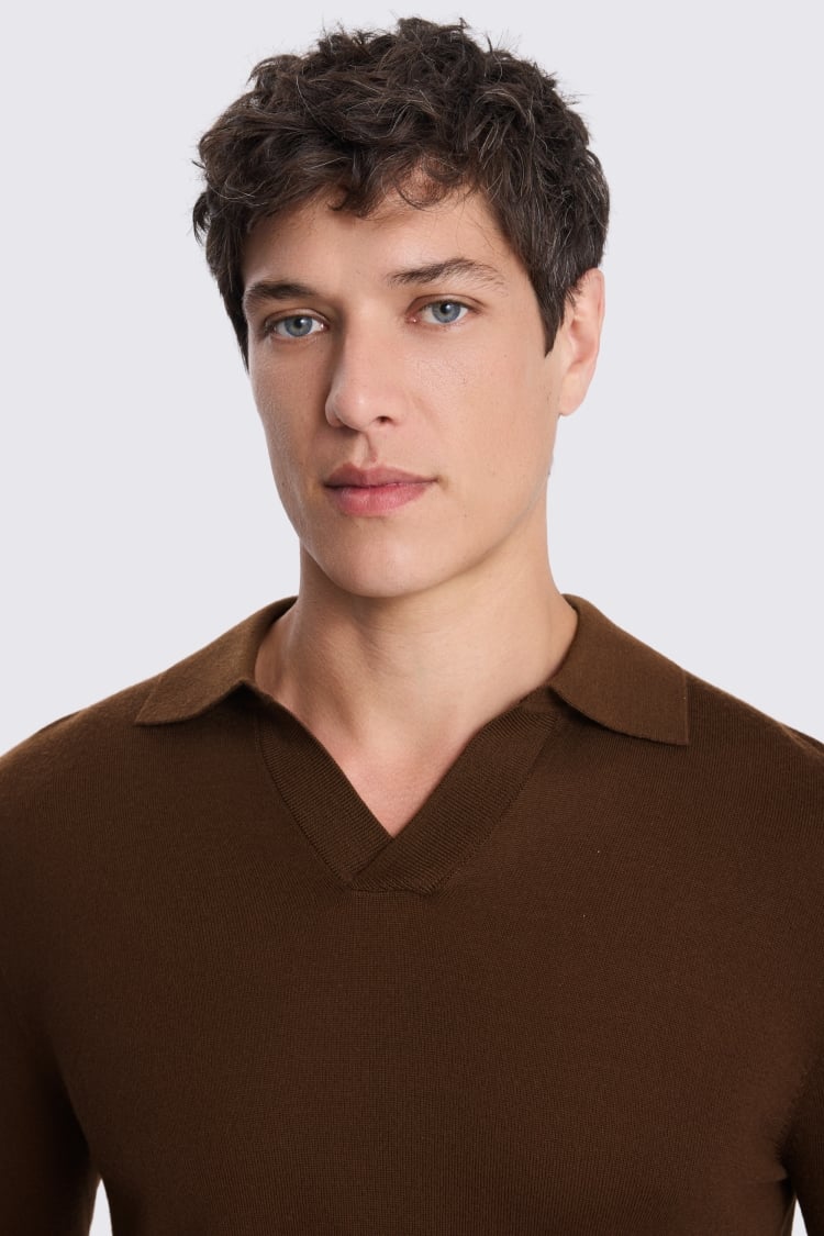 Mid Brown Merino-Blend Skipper Polo