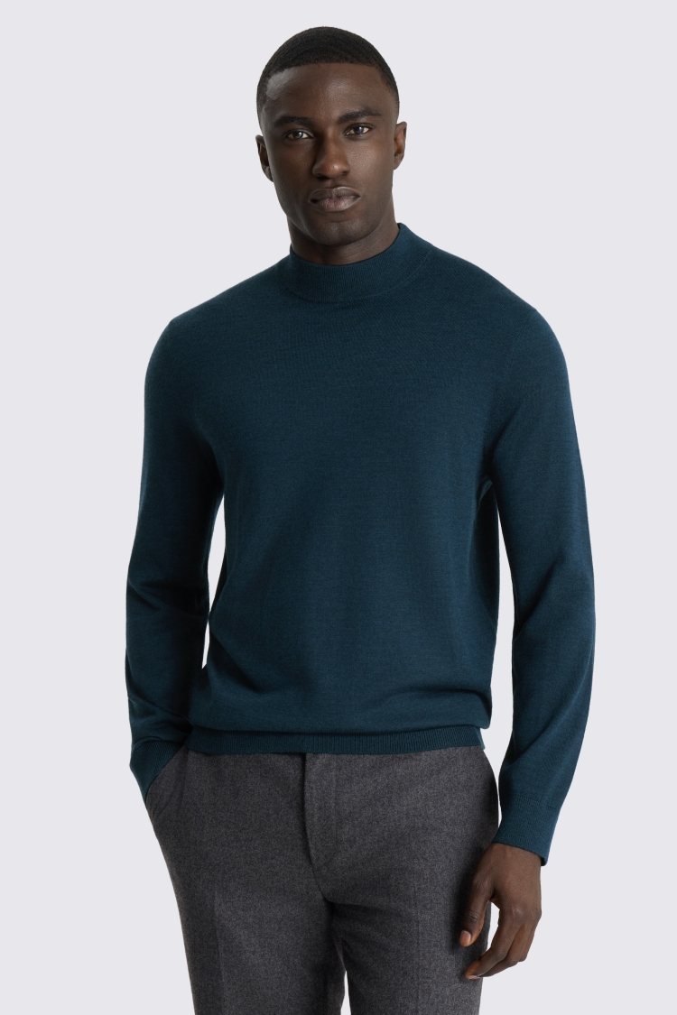 Dark Teal Merino Mock-Neck Jumper