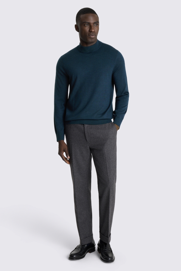 Dark Teal Merino Mock-Neck Jumper