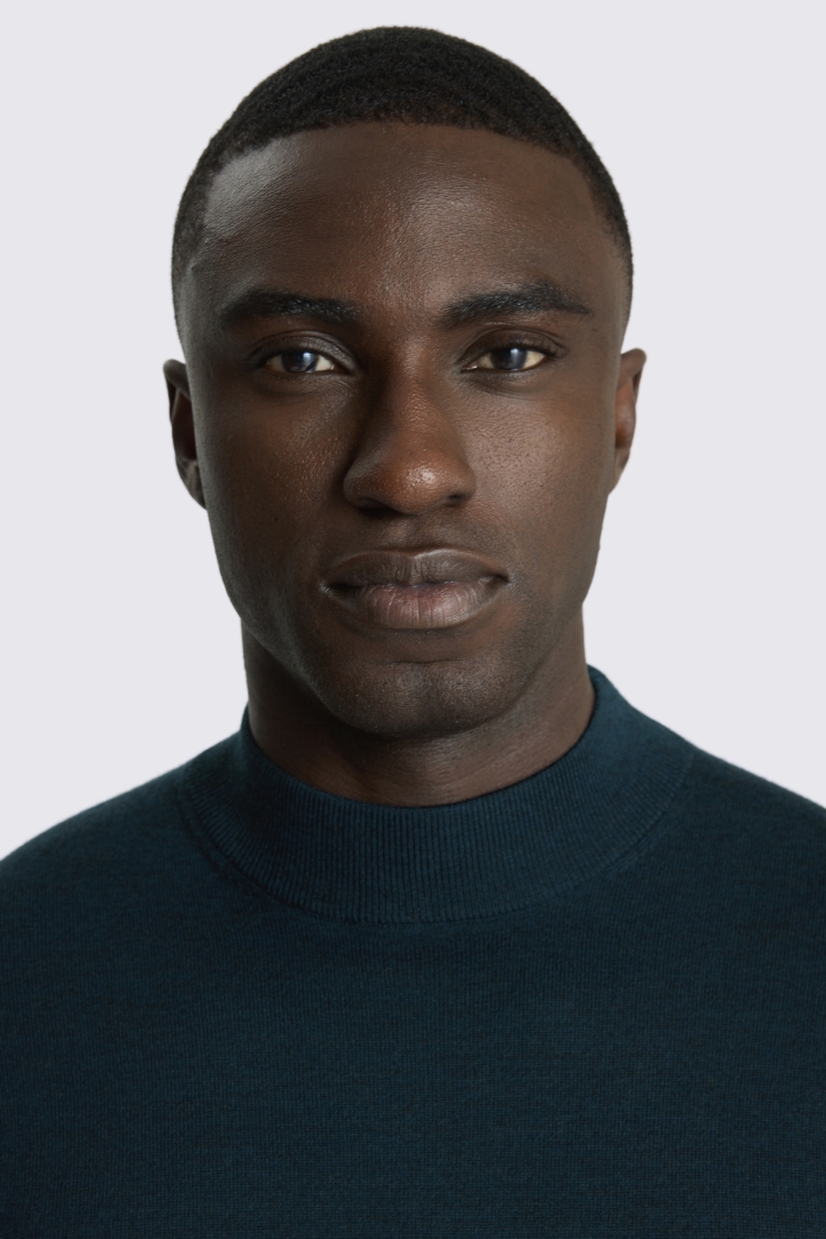 Dark Teal Merino Mock-Neck Jumper