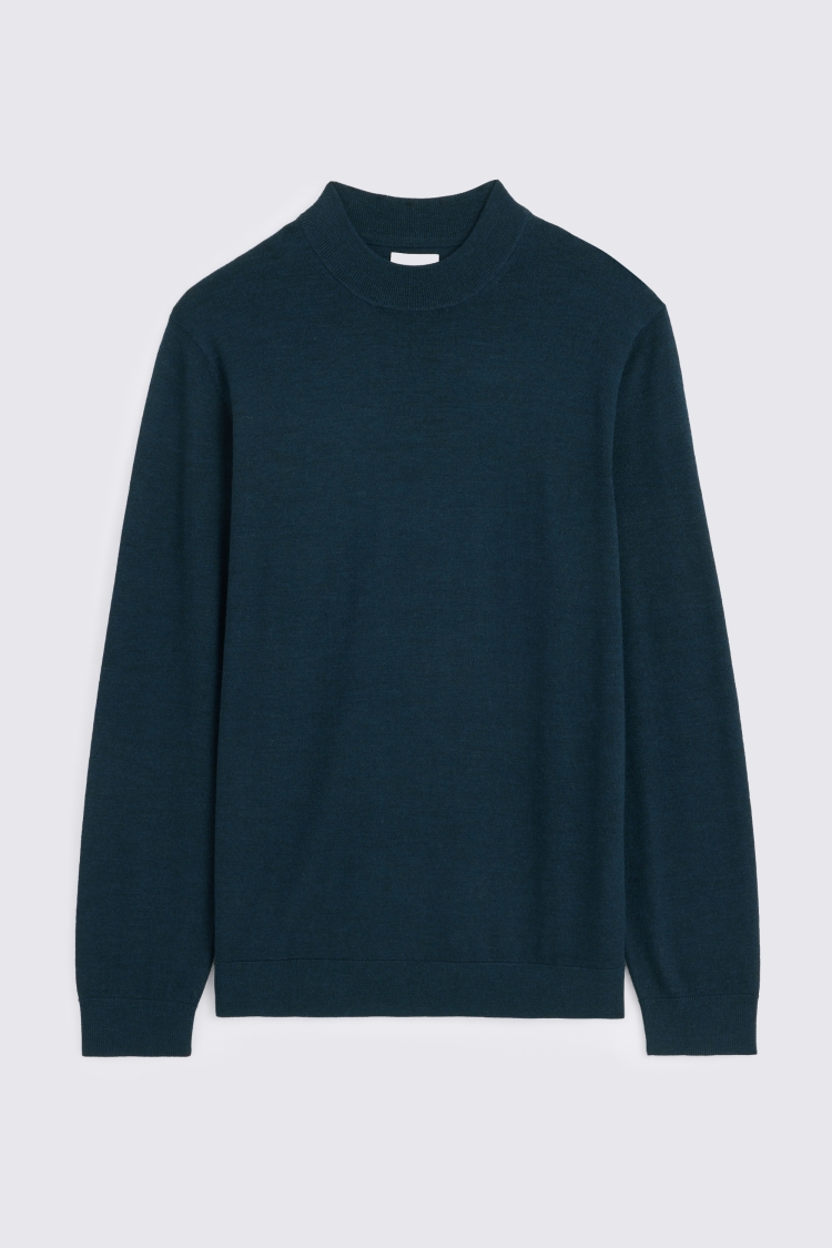 Dark Teal Merino Mock-Neck Jumper