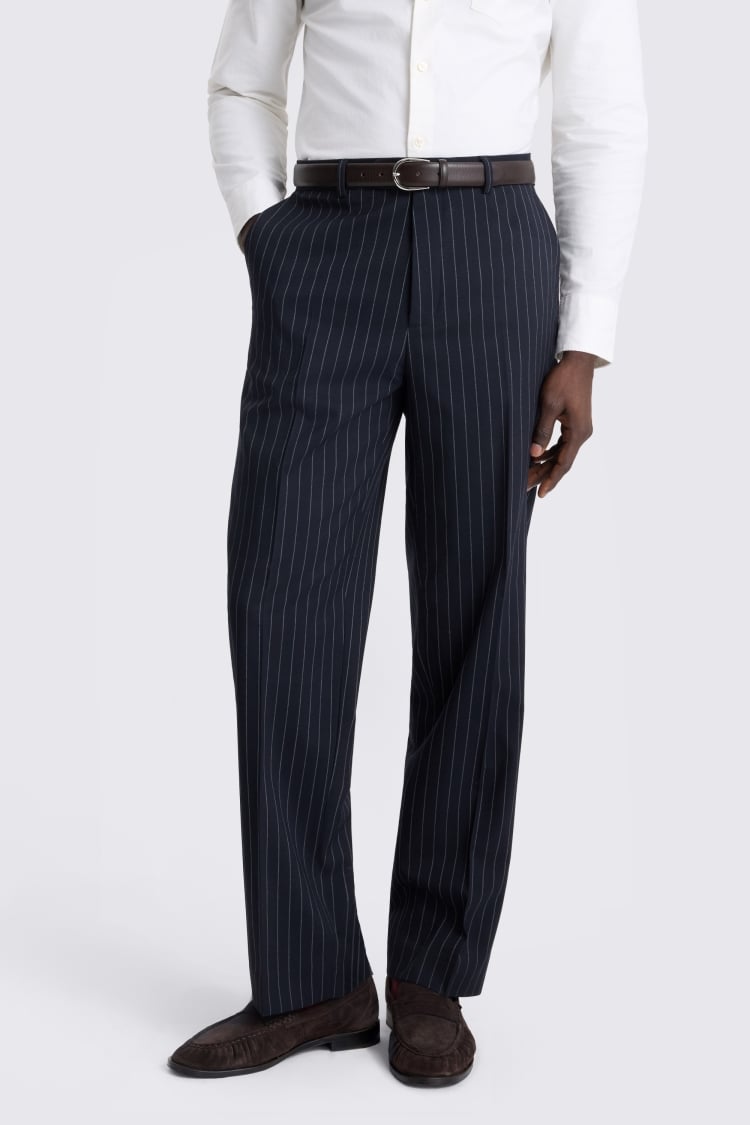 Relaxed Fit Navy Stripe Trousers
